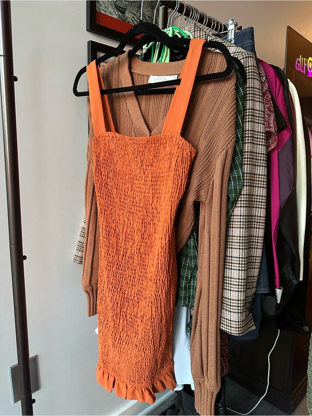 Orange Smocked Mini Dress